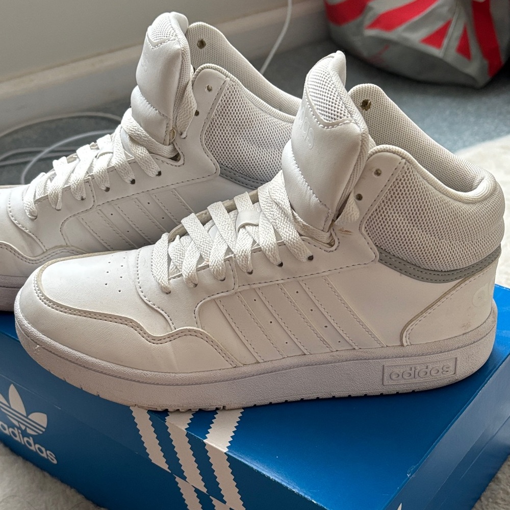 Adidas White High-Top Sneakers (big kid size 5)
